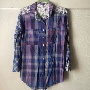 Caslon patchwork long sleeve button down shirt blouse